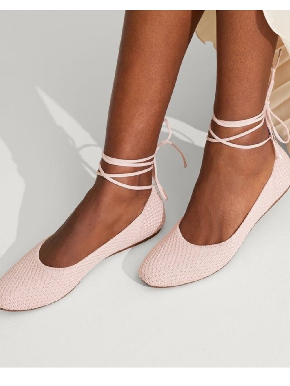 Rothy's Ballet Flats in Pale Pink with Ankle Wrap